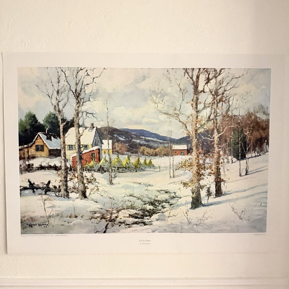 Robert Wood Early Snow Art Print Vintage Litho Large 40x26” IAPCO Landscape
